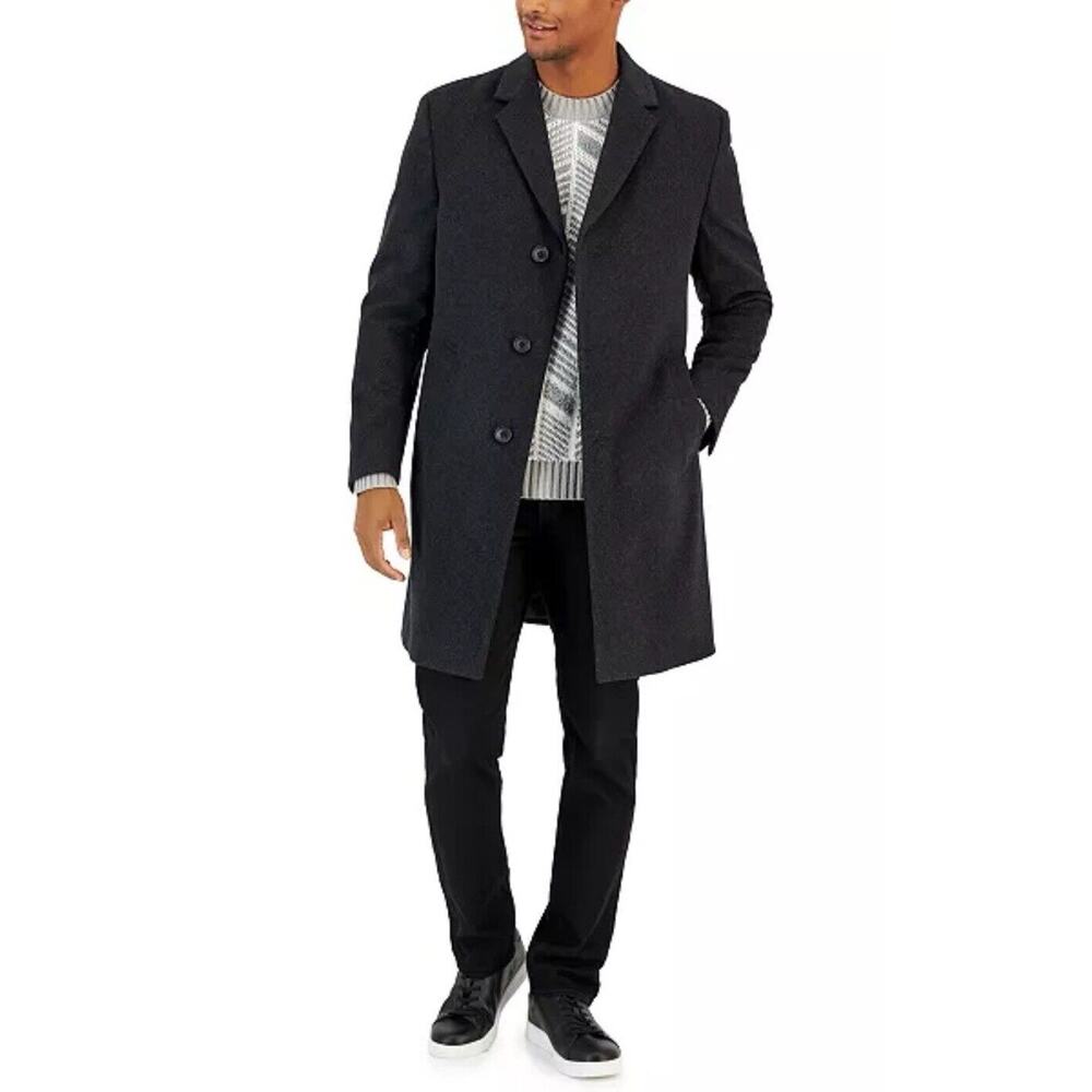 $399 Nautica Men's Gray Wool-Blend Classic-Fit Camber Overcoat Jacket Size 38S